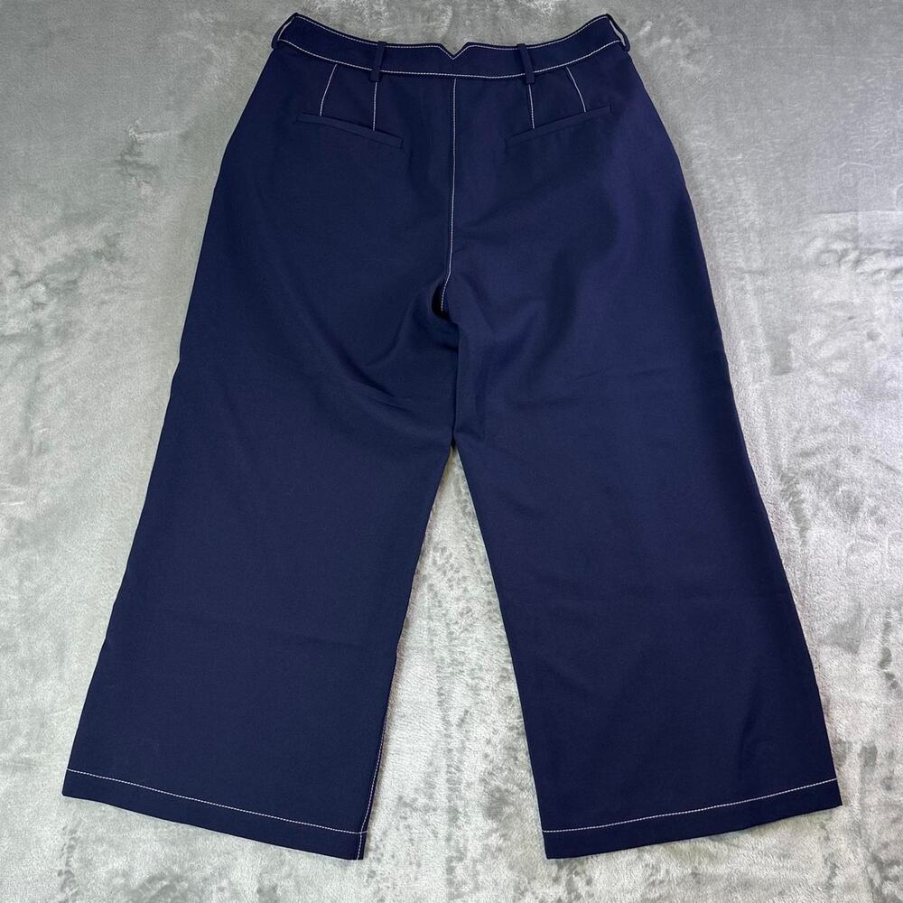 Misha Nonoo Womens Navy Wide Leg Dress Pants Contrast Stitch Size 6